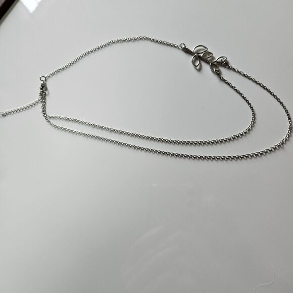 Simple Leaf Hollow Double Layered Silvertone Necklace 18 To 20" - Picture 13 of 14